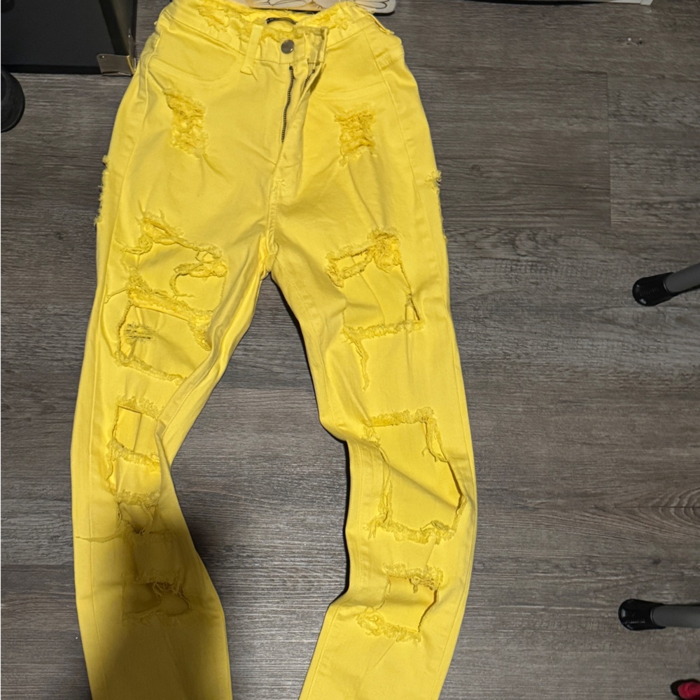 Fashion Nova Yellow Distressed Skinny Jeans